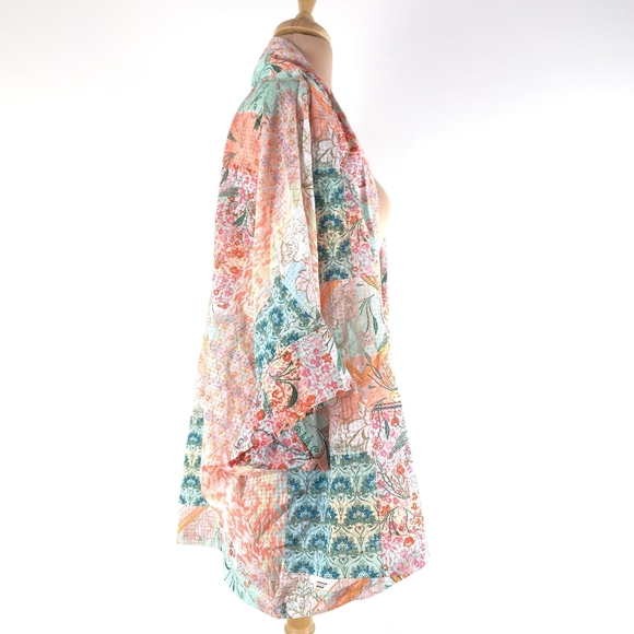 World Market Multi Print Plaid Semi Sheer Kimono OS - Picture 4 of 14